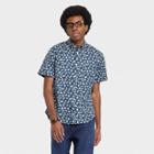 Men's Printed Standard Fit Short Sleeve Button-down Shirt - Goodfellow & Co Vibrant Blue/fish