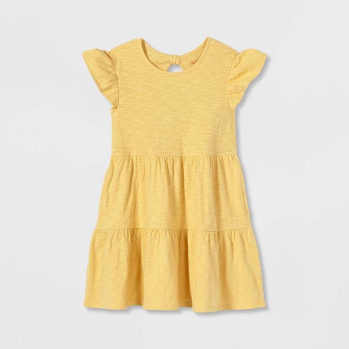 Girls' Wash Knit Tiered Short Sleeve Dress - Cat & Jack Mustard Yellow