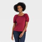 Women's Puff Short Sleeve Tie-back Top - A New Day Red