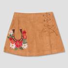 Girls' Spirit Riding Free Horseshoe Floral Faux Suede Skirt - Tan Brown