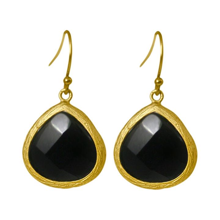 Zirconmania Zirconite Small Agate Pear Shape Drop Earring - Black