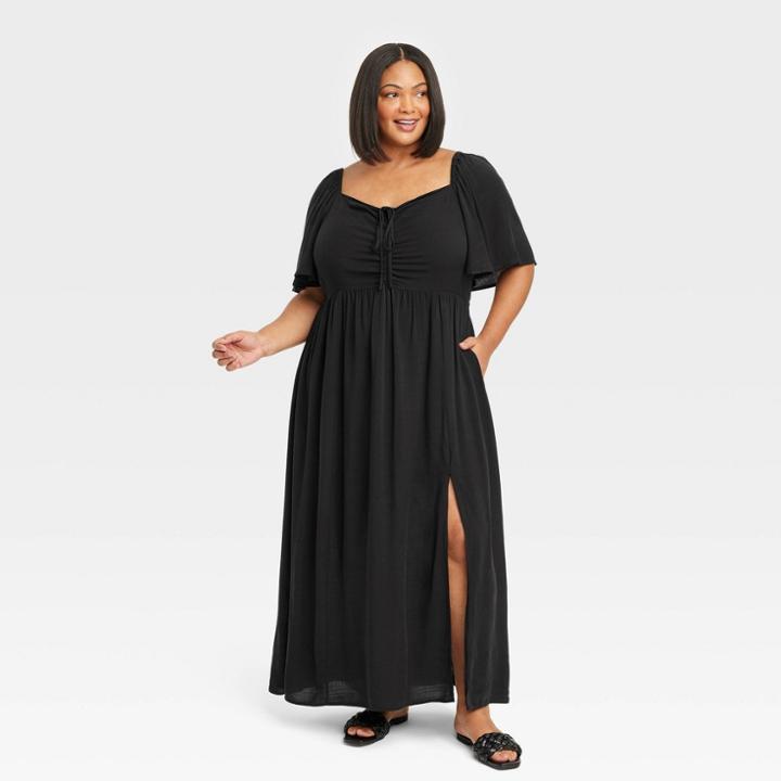 Women's Flutter Short Sleeve Dress - Ava & Viv Black