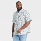 Men's Tall Printed Standard Fit Short Sleeve Button-down Shirt - Goodfellow & Co Aqua Blue/drinks