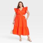 Women's Plus Size Flutter Sleeveless Cut Out Dress - A New Day Orange