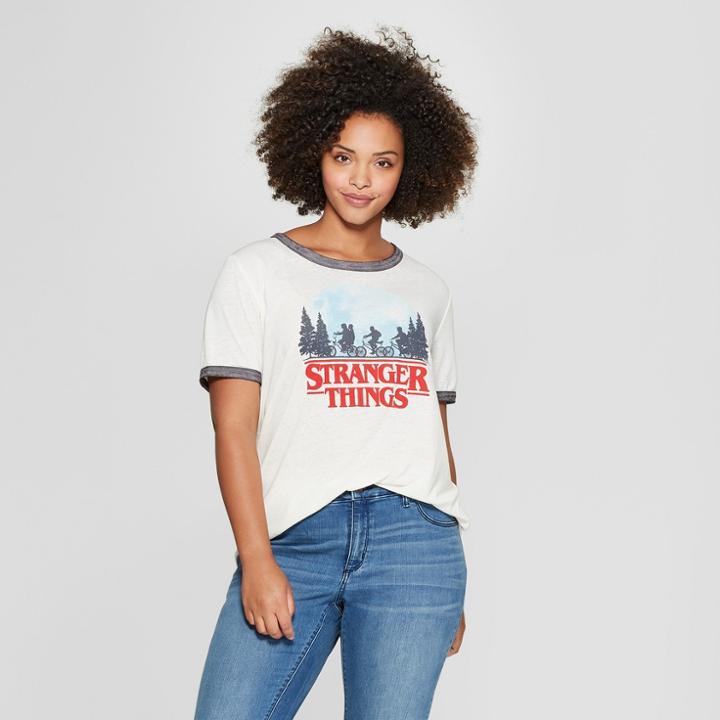 Women's Stranger Things Plus Size Short Sleeve Logo Graphic T-shirt (juniors') White