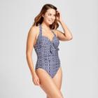 Women's Shirred Halter One Piece - Merona Navy Print
