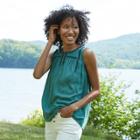 Women's Sleeveless Embroidered Woven Blouse - Knox Rose Green
