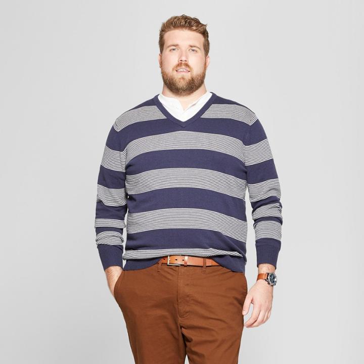 Men's Tall Striped Crew Neck Sweater - Goodfellow & Co Navy Heather
