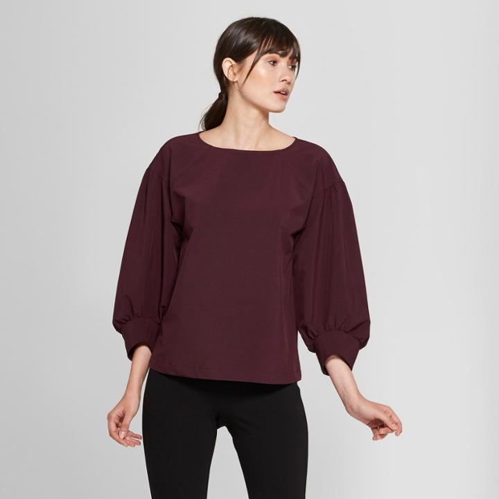 Women's 3/4 Raglan Balloon Sleeve Blouse - Prologue Wine (red)