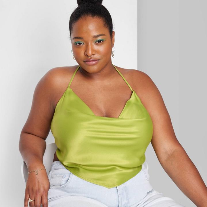 Women's Plus Size Satin Cowl Neck Scarf Halter Top - Wild Fable