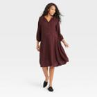 The Nines By Hatch 3/4 Sleeve Button-front Poplin Maternity Dress Brown Leopard Print