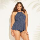 Women's Plus Size High Neck Peplum Tankini Top - Sea Angel Navy