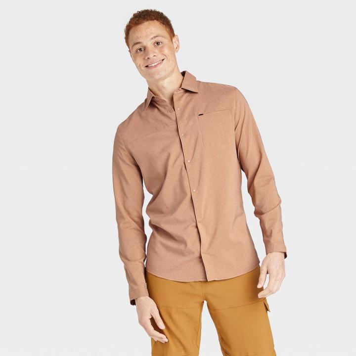 Men's Long Sleeve Button-up T-shirt - All In Motion Dark Butterscotch