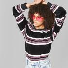 Women's Striped Long Sleeve Velour Crew Neck Sweatshirt - Wild Fable Black