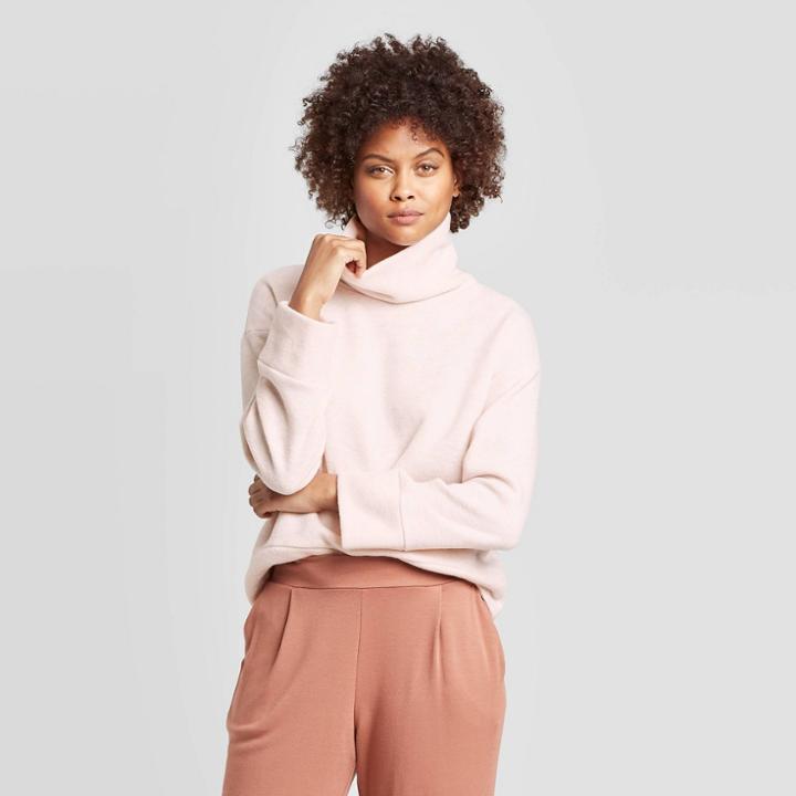Women's Regular Fit Long Sleeve Turtleneck Pullover - A New Day Pink M, Women's,