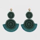 Rounded Beaded Fanned Tassel Earrings - A New Day Teal