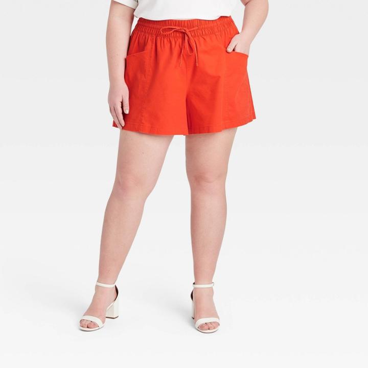 Women's Plus Size Pull-on Shorts - Ava & Viv Red X