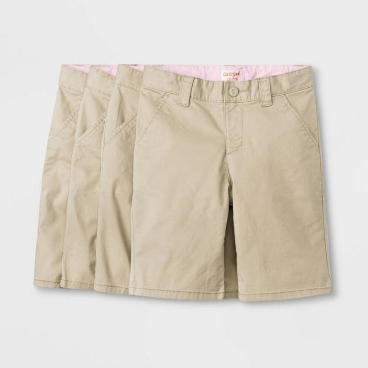 Girls' 4pk Flat Front Stretch Uniform Shorts - Cat & Jack