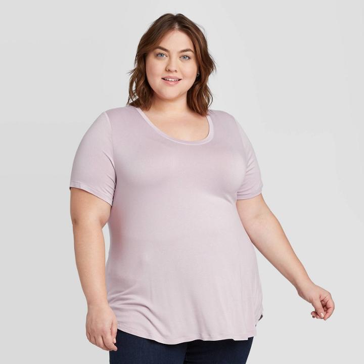 Women's Plus Size Short Sleeve Scoop Neck Relaxed T-shirt - Ava & Viv Lilac 1x, Women's, Size: