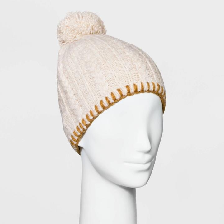 Women's Cable Beanie With Pom - Universal Thread Cream, Ivory