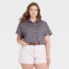 Women's Plus Size Floral Print Dolman Short Sleeve Button-down Shirt - Universal Thread Navy