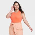 Women's Plus Size Ribbed Slim Fit Tank Top - A New Day Orange