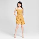 Women's Floral Print Strappy Apron Front Fit And Flare Dress - Xhilaration Mustard (yellow)/blush