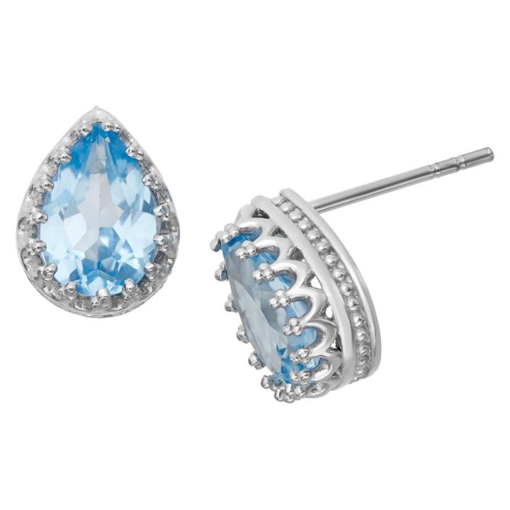 2 2/3 Tcw Tiara Sterling Silver Pear-cut Aquamarine Crown Earrings, Women's