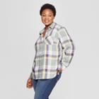 Women's Plus Size Plaid No Gap Button-down Long Sleeve Shirt - Ava & Viv Lavender
