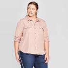 Women's Plus Size Long Sleeve Collared Soft Twill Shirt - Universal Thread Pink X