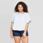 Women's Plus Size Short Sleeve Square Neck Blouse - Universal Thread Indigo
