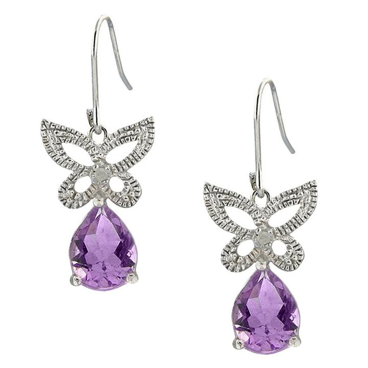 Target Diamond And Amethyst Accent Butterfly Earrings In Sterling Silver (ij-i2-i3), Women's, Purple