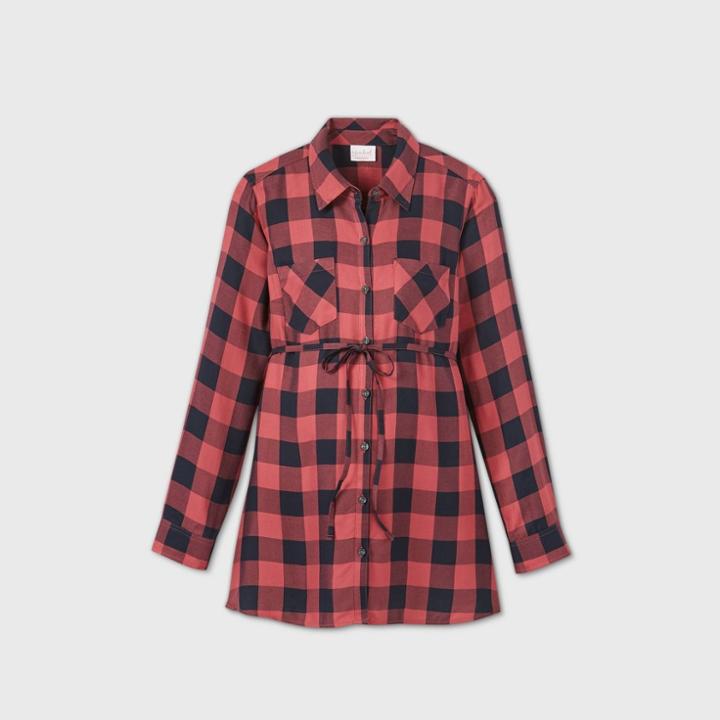 Maternity Plaid Long Sleeve Popover Tunic - Isabel Maternity By Ingrid & Isabel Pink/navy