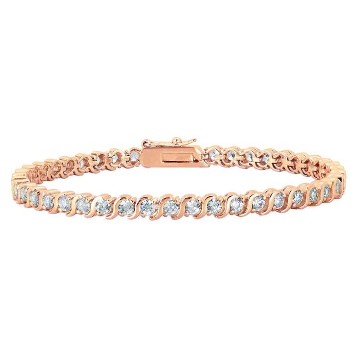 Target Women's Round-cut Cubic Zirconia S Link Bracelet Rose Gold Plated, Pink Rose