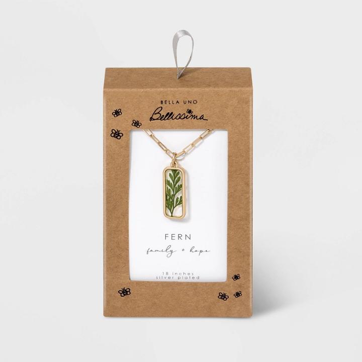 Bella Uno Bellissima Silver Plated Pressed Fern Necklace - Gold