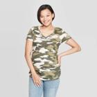 Maternity Short Sleeve Shirred V-neck T-shirt - Isabel Maternity By Ingrid & Isabel Green Camo Print
