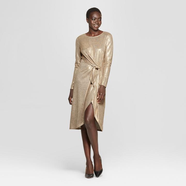 Women's Long Sleeve Wrap Tie Knit Dress - Who What Wear Gold