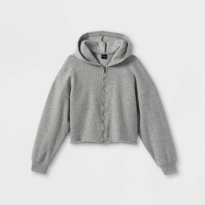 Girls' Boxy Zip-up Hoodie - Art Class Gray