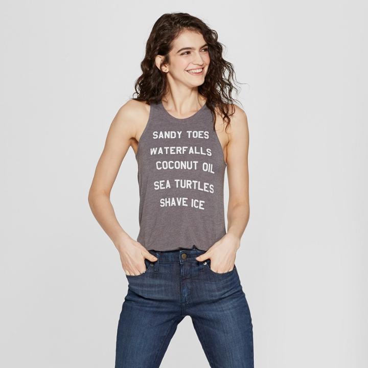 Women's Sandy Toes, Waterfalls, Coconut Oil, Sea Turtles, Shaved Ice Graphic Tank Top - Awake Charcoal