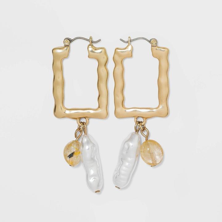 Hammered Rectangular Hoop Earrings - A New Day Gold