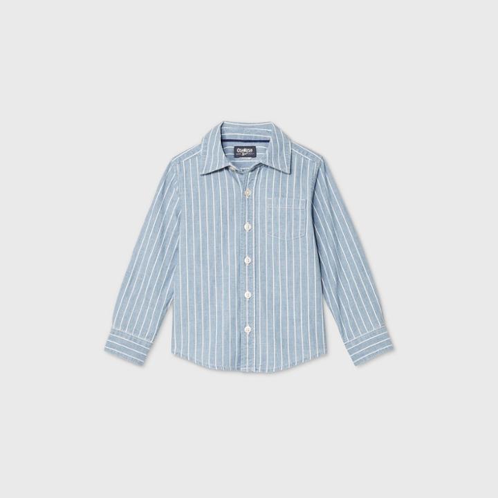 Oshkosh B'gosh Toddler Boys' Long Sleeve Striped Woven Button-down Shirt - Blue