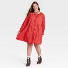 Women's Plus Size Floral Print Balloon Long Sleeve Tiered Babydoll Dress - Universal Thread Red