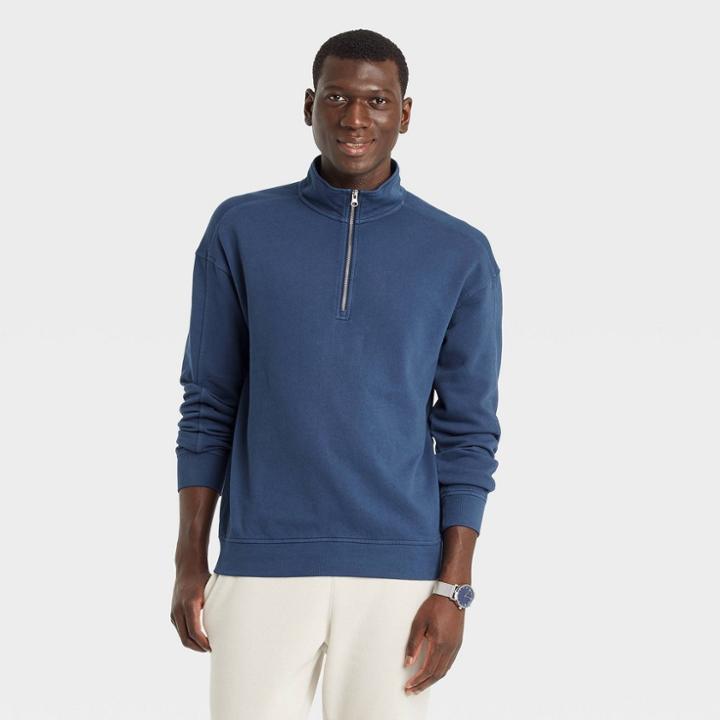 Men's Standard Fit High Neck Zip-up Sweatshirt - Goodfellow & Co Dark Blue