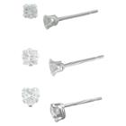 Target Girls' Sterling Silver 3 Pr Cubic Zirconia-round/square/heart Stud Earring Set-clear-3mm/4mm