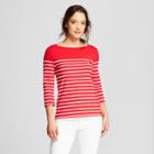 Women's 3/4 Sleeve Striped Boatneck T-shirt - A New Day Red