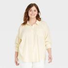 Women's Plus Size Long Sleeve Boyfriend Fit Linen Button-down Shirt - Universal Thread Yellow