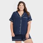 Women's Plus Size Beautifully Soft Short Sleeve Notch Collar Top And Shorts Pajama Set - Stars Above Navy