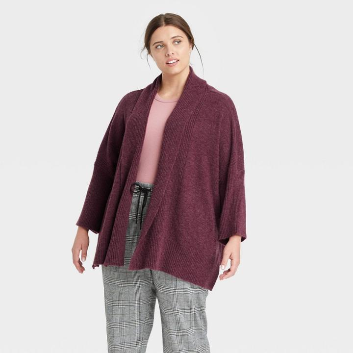 Women's Plus Size Knit Wrap Jacket - A New Day Burgundy