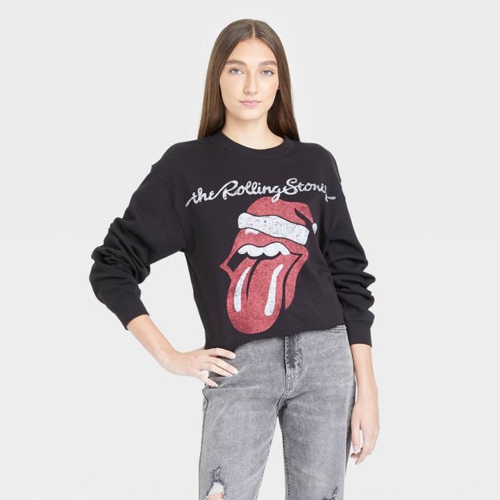 Women's The Rolling Stones Holiday Santa Graphic Sweatshirt - Black