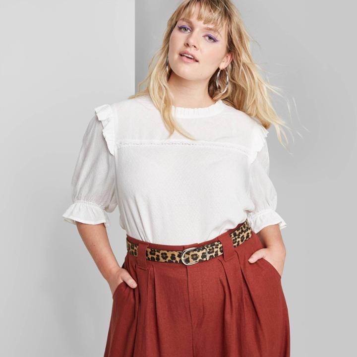 Women's Plus Size Short Sleeve High Neck Boxy Top - Wild Fable Ivory 1x, Women's, Size: